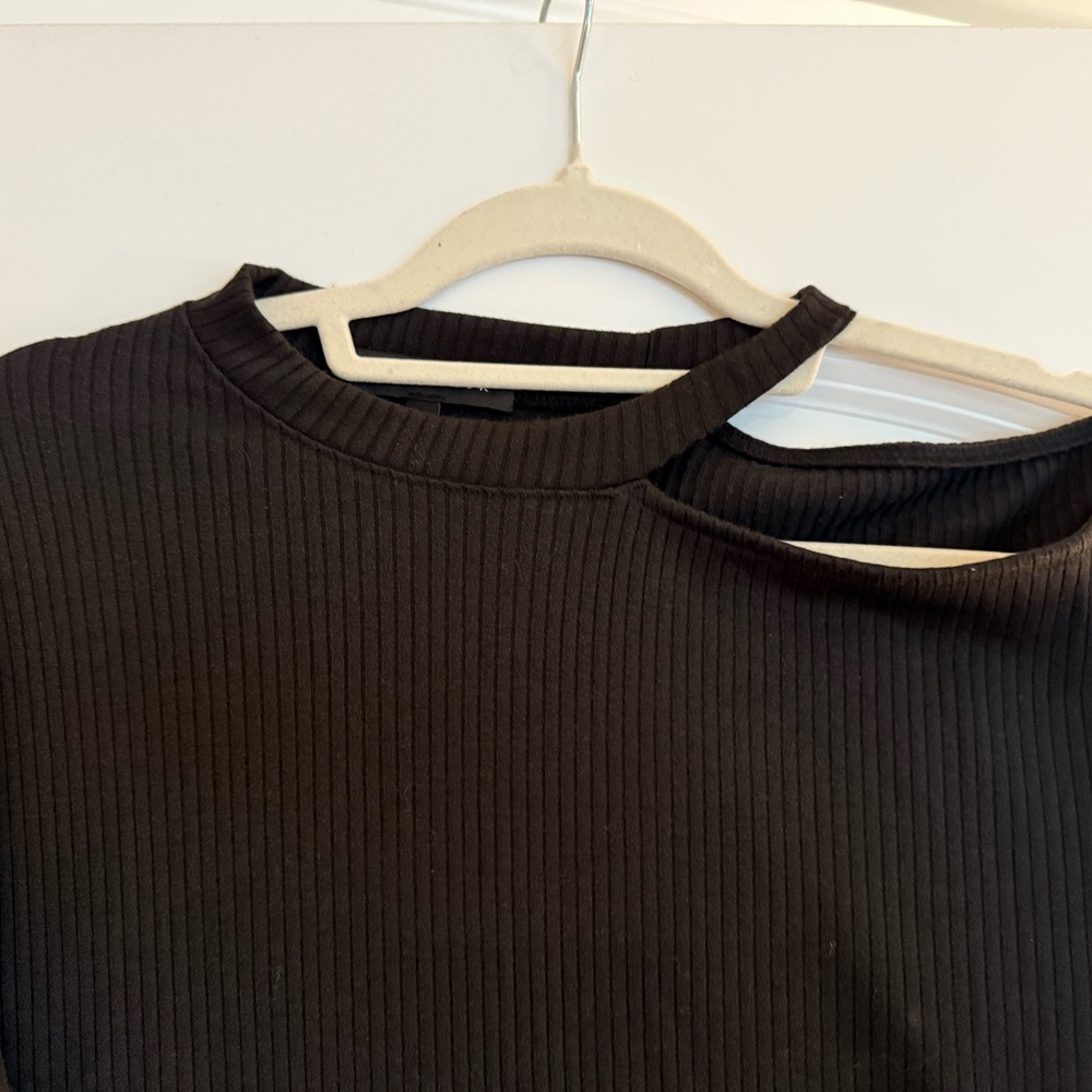 Black Ribbed Cutout Top